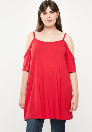 Cold shoulder tunic - red
