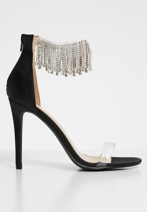 Embellished ankle strap heels - black