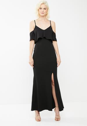 Strappy frill fishtail dress - black