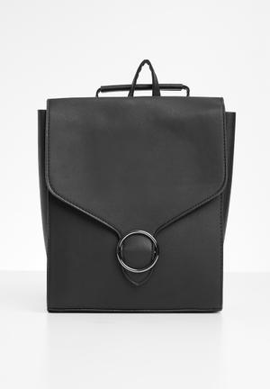 Ring detail faux leather backpack - black