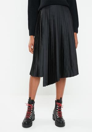 Wrap pleated midi skirt - black