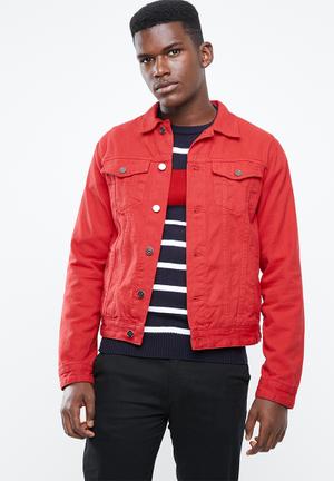 Colour Slim Denim Trucker Jacket - red
