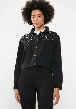 Pearl denim jacket - black