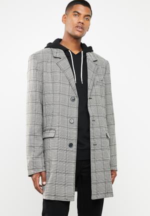 Check overcoat - grey & white