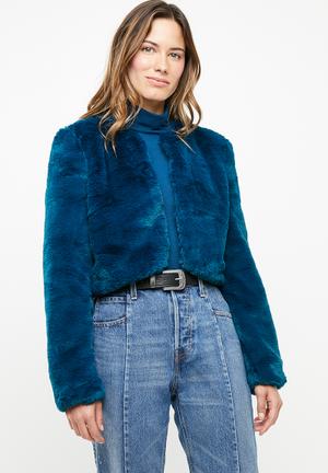 Valli bolero short faux fur jacket - blue