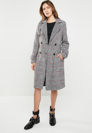 Check formal belted trench coat - multi