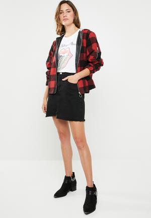 Hooded check jacket - red & black