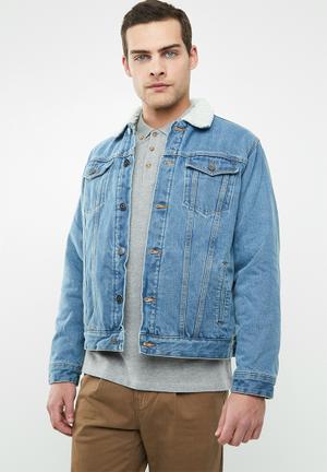 Sherpa full lined denim trucker jacket - blue