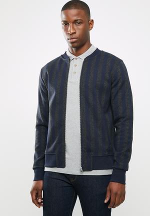 Striped bomber - navy & grey
