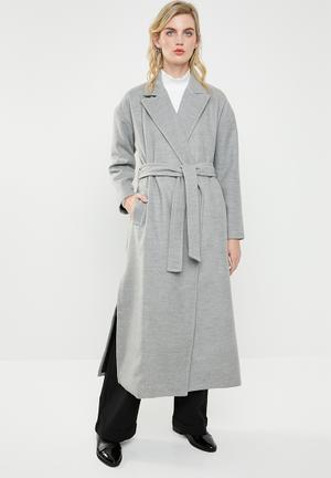 Belted melton trench coat - grey