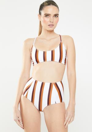 Stripe high waisted bikini brief - multi