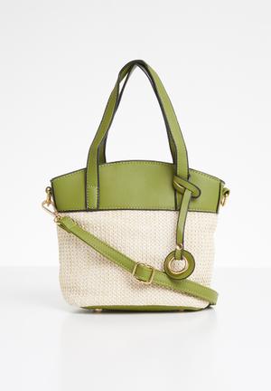 Two-tone woven shoulder bag - beige & green 
