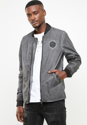 Dirty dye bomber jacket - black & grey