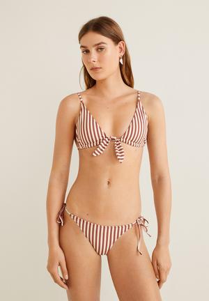 Striped bikini top - rust & white 