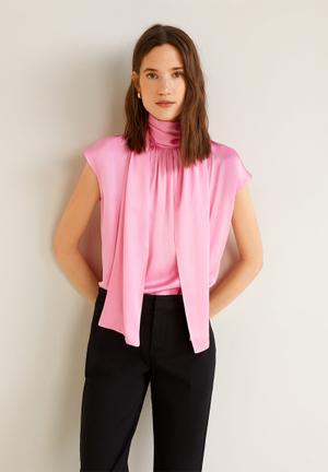 Bow satin blouse - pink