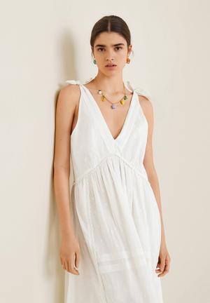 Embroidered long dress - off white