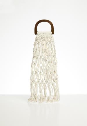 Net bag with wooden handle - white