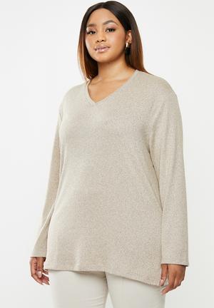 Longer length knit top - beige 