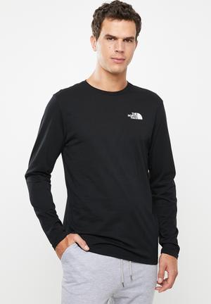 north face men's long sleeve red box tee