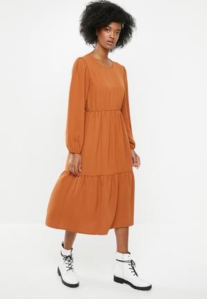 Tiered midi dress - rust