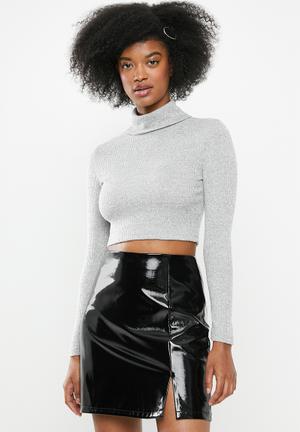 SOFT TOUCH ROLL OVER CROP TOP- GREY MELANGE 