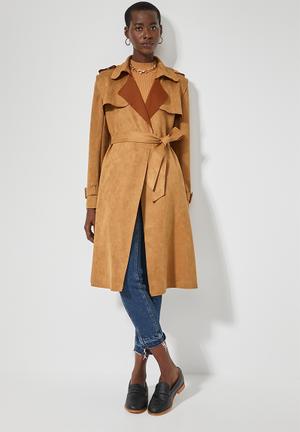 Suedette trench - camel 