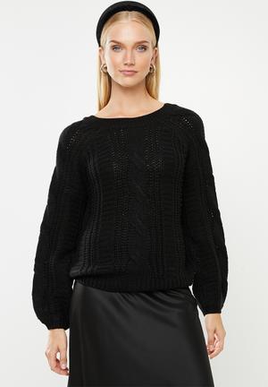 Allie v-back cable blouse - black