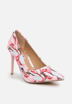 pink floral heeled sandals