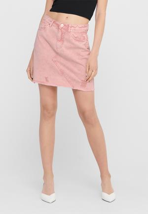pink white denim skirt