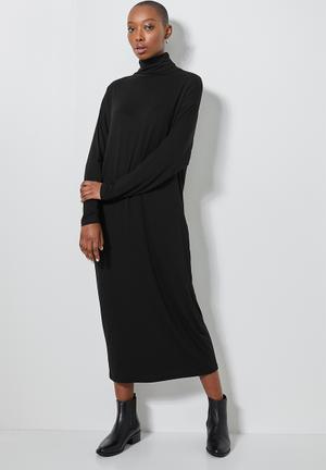 black polar neck dress