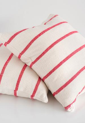 Country cushion cover- stripes throughout - red & cream 