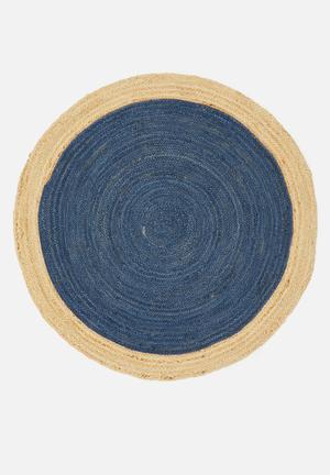 Kaya round jute rug - navy & natural