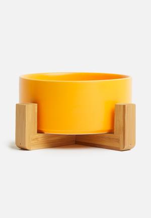 Ciao pet bowl with bamboo stand - mustard