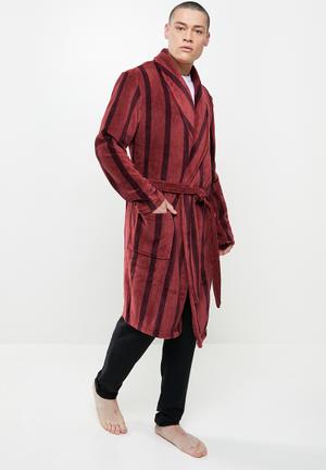 Stripe dressing gown - burgundy