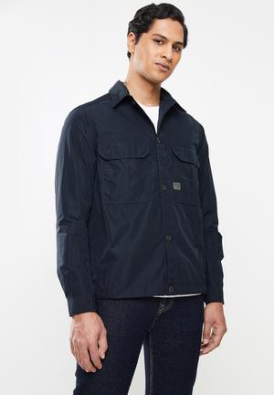 2 Flap pocket relaxed long sleeve overshirt  - mazarine blue
