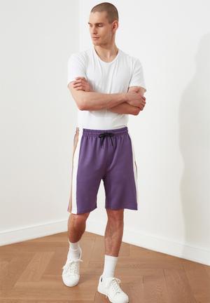 Colour block side stripe shorts - purple