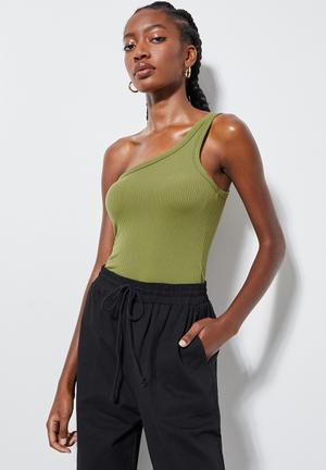 one shoulder tops bodysuit