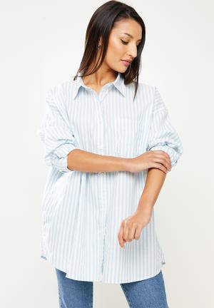 Petite dad shirt - hayley stripe powder blue