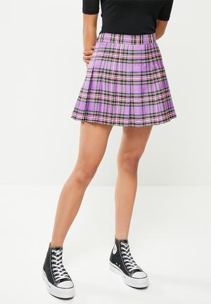 Pleated mini skirt - lilac check