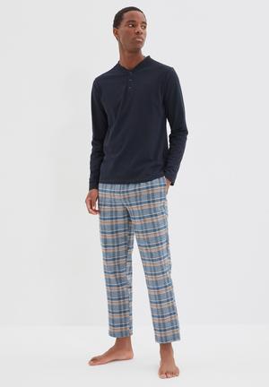 Mens Crosshatch Nightwear Pyjamas Set Cotton Top Bottom Loungewear Casual Pjs 