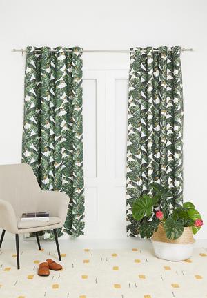 Jungle leaf printed eyelet curtain pack of 2 - green
