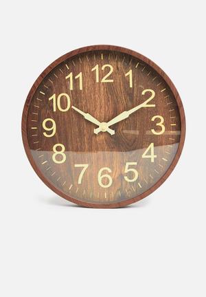 Wood look wall clock - dark wood