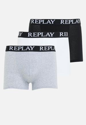 Replay 3-Pack Classic Logo Mens Briefs Black/White/Grey 