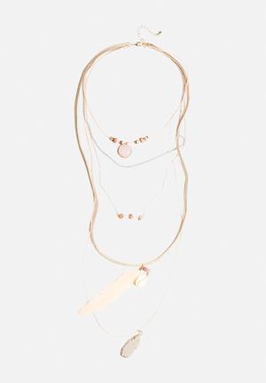 Cowry & Feather Layered Long Necklace
