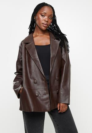 Vegan leather coat jacket - dark rich chocolate