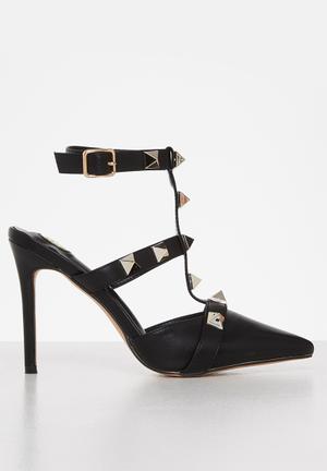 black high heels with strap