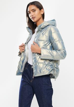 metallic puffer jackets