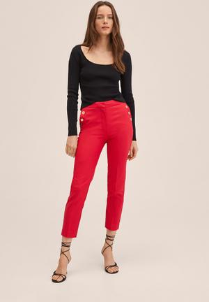 red high waisted skinny pants