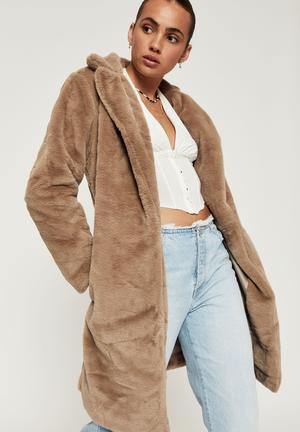 long brown fur coat