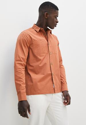 Regular fit cotton twill shirt - rust